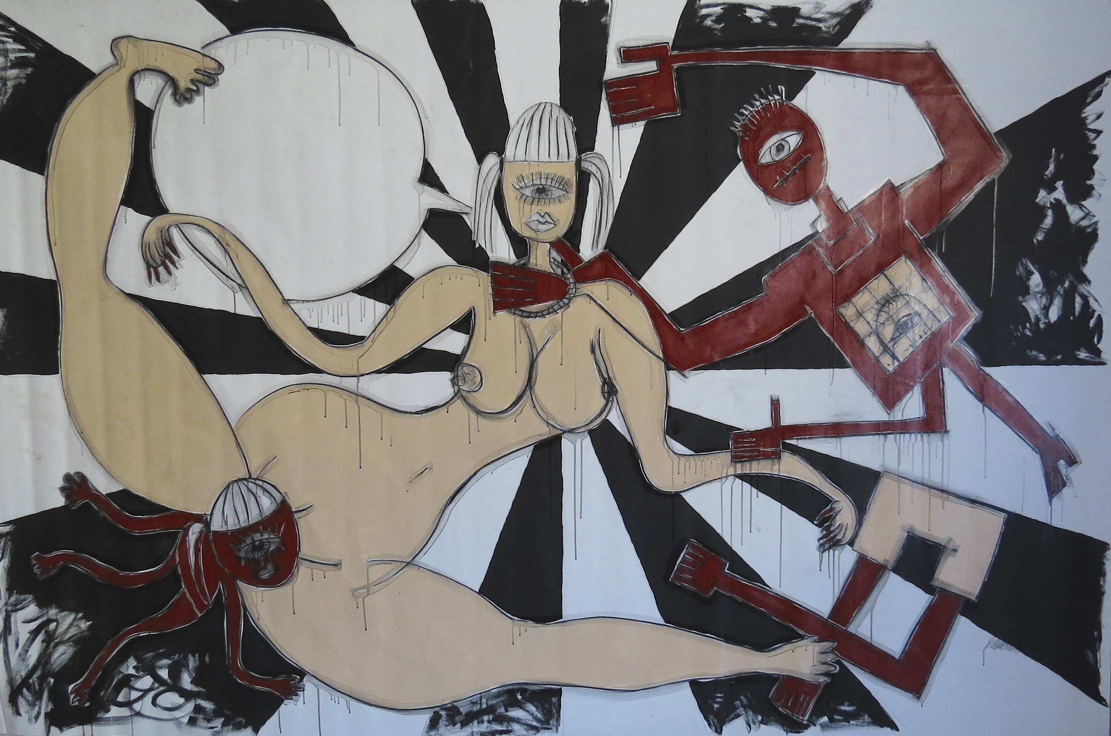 Natives, Acrylic, pastel chalk, pencil on canvas, 2023