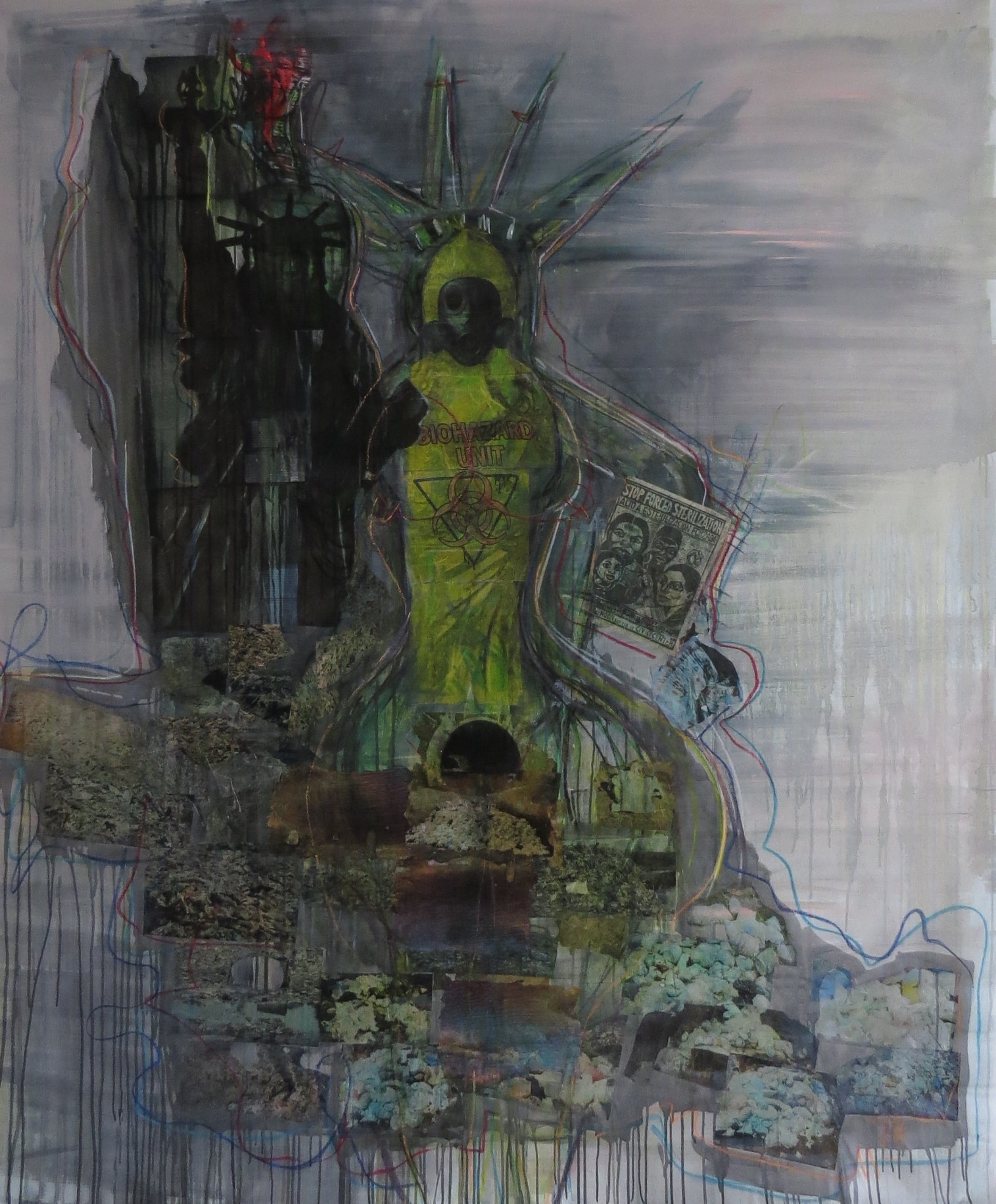 Sterile Planet, Acrylic, pastel chalk, pencil, ink on canvas, 2023
