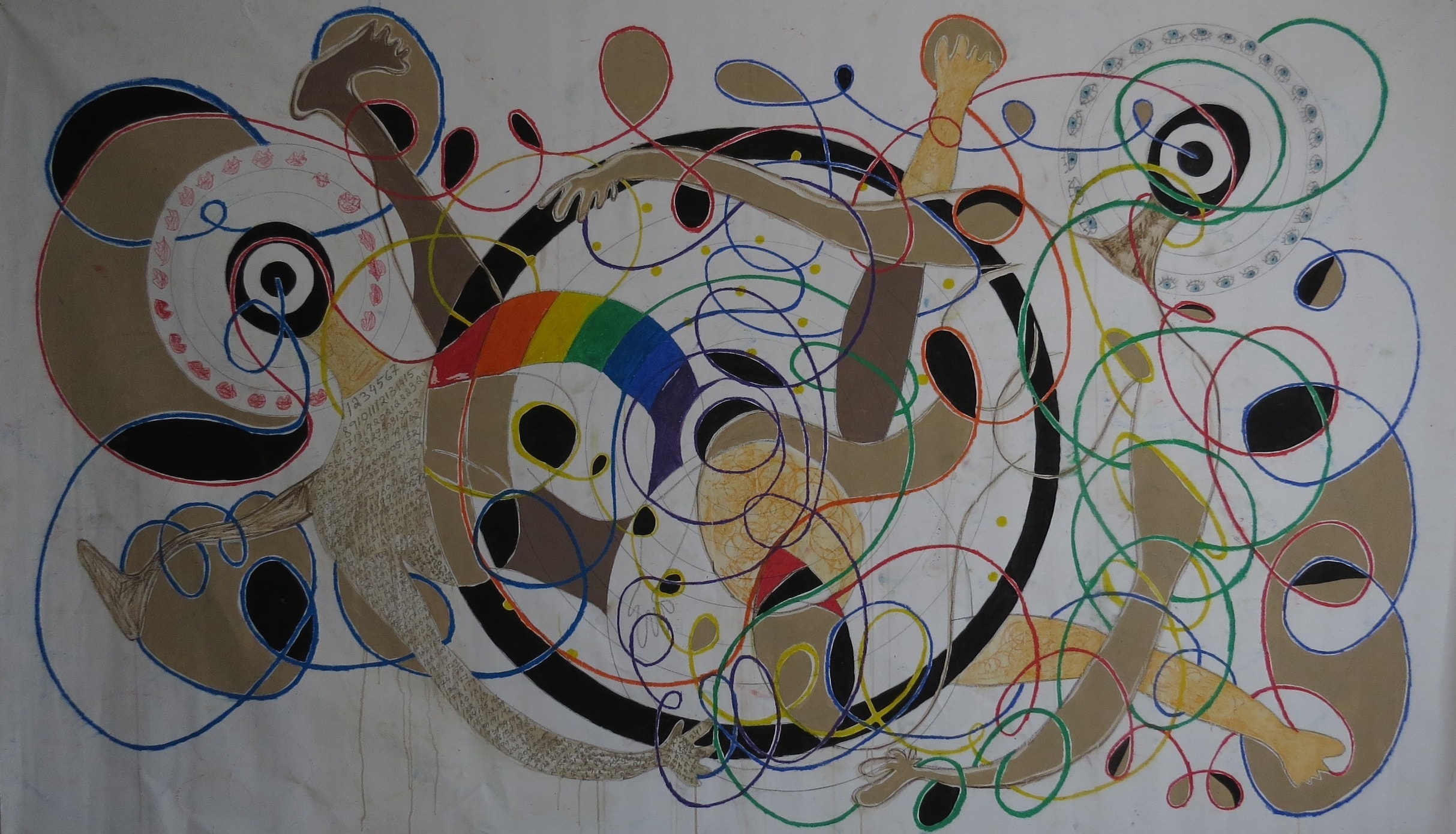 Strings of Rainbow, Acrylic, oil pastel on canvas, 2023