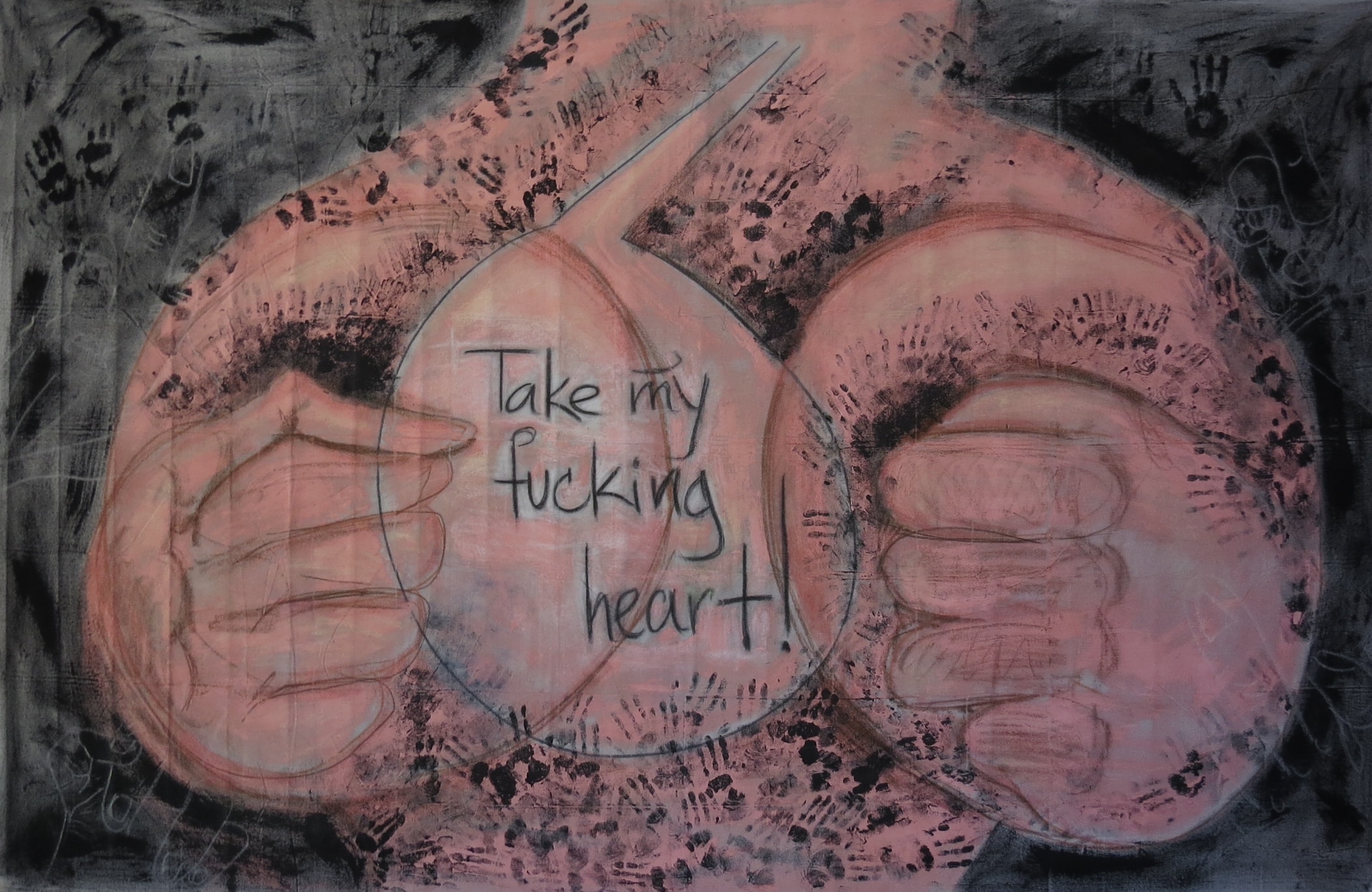 Take My Fucking Heart, Acrylic, chalk on canvas, 2023