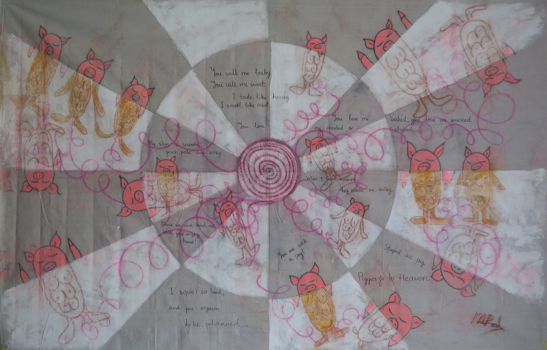 You Are Such a Pig, Acrylic, pastel chalk, pencil on canvas, 2023