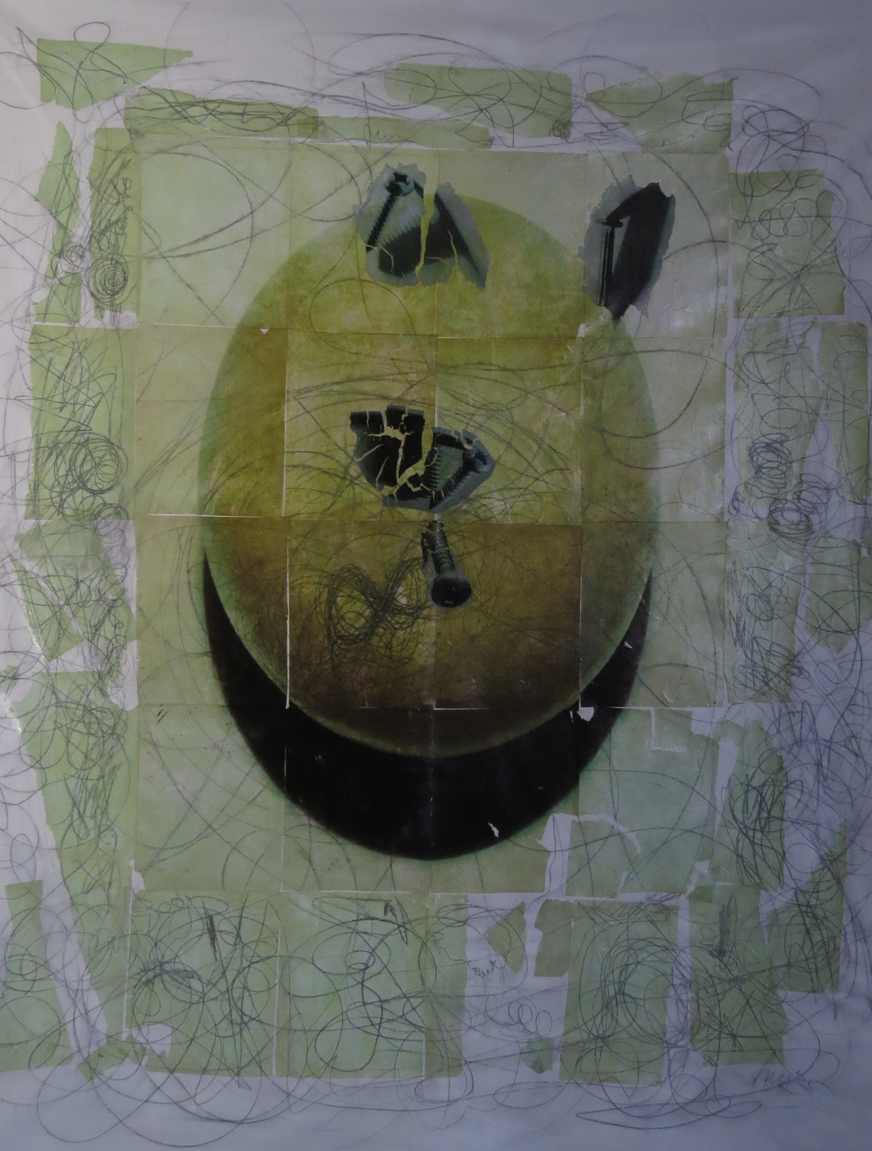 Screwed Egg, Acrylic, pencil, ink on canvas, 2025