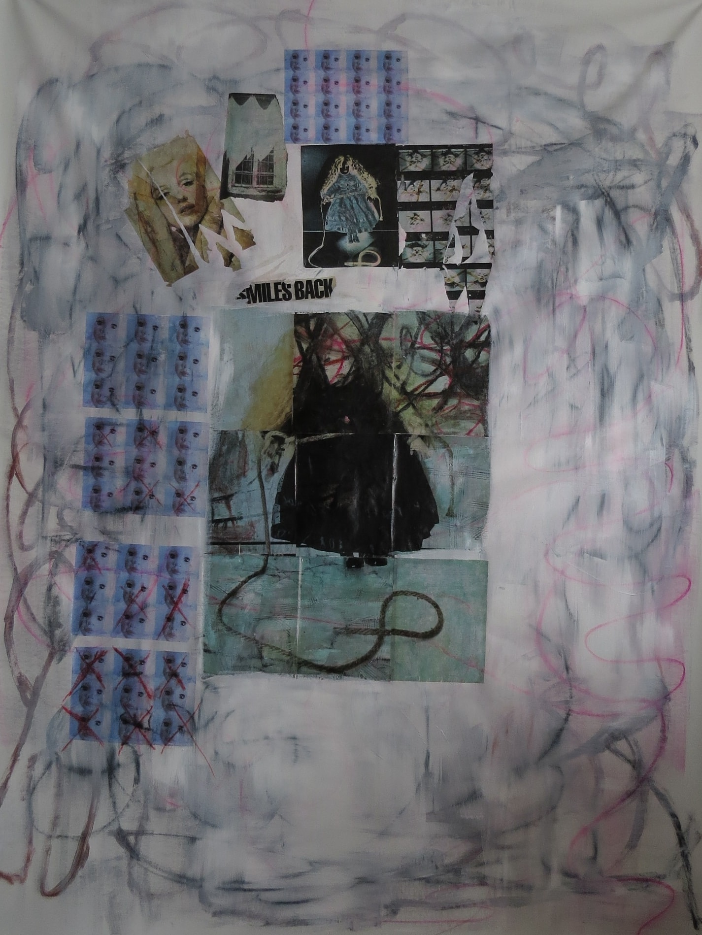 She Repeats Herself, Acrylic, chalking on canvas, 2025