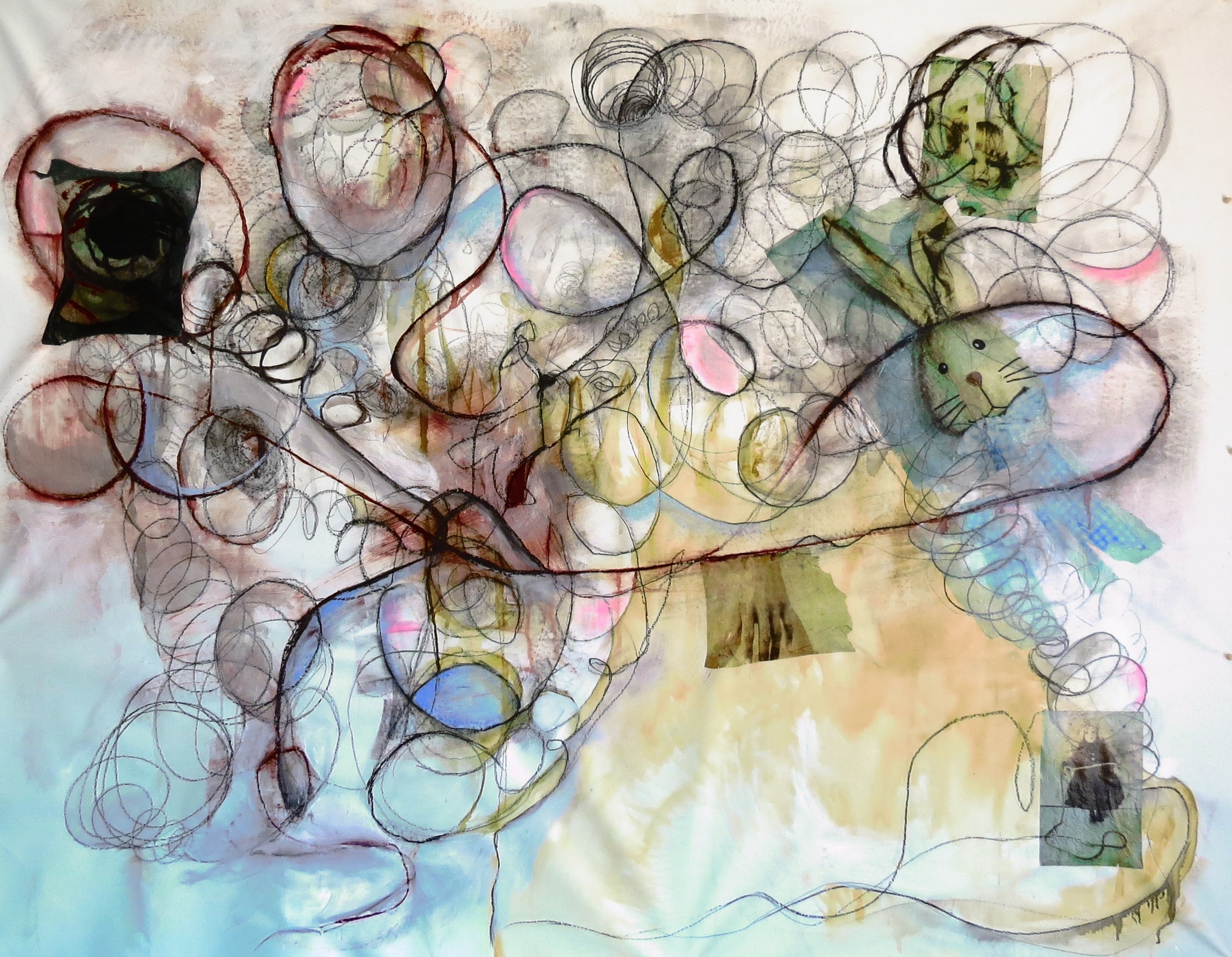 Alice in Wonderland, Acrylic, chalk, ink, pencil on canvas, 2026