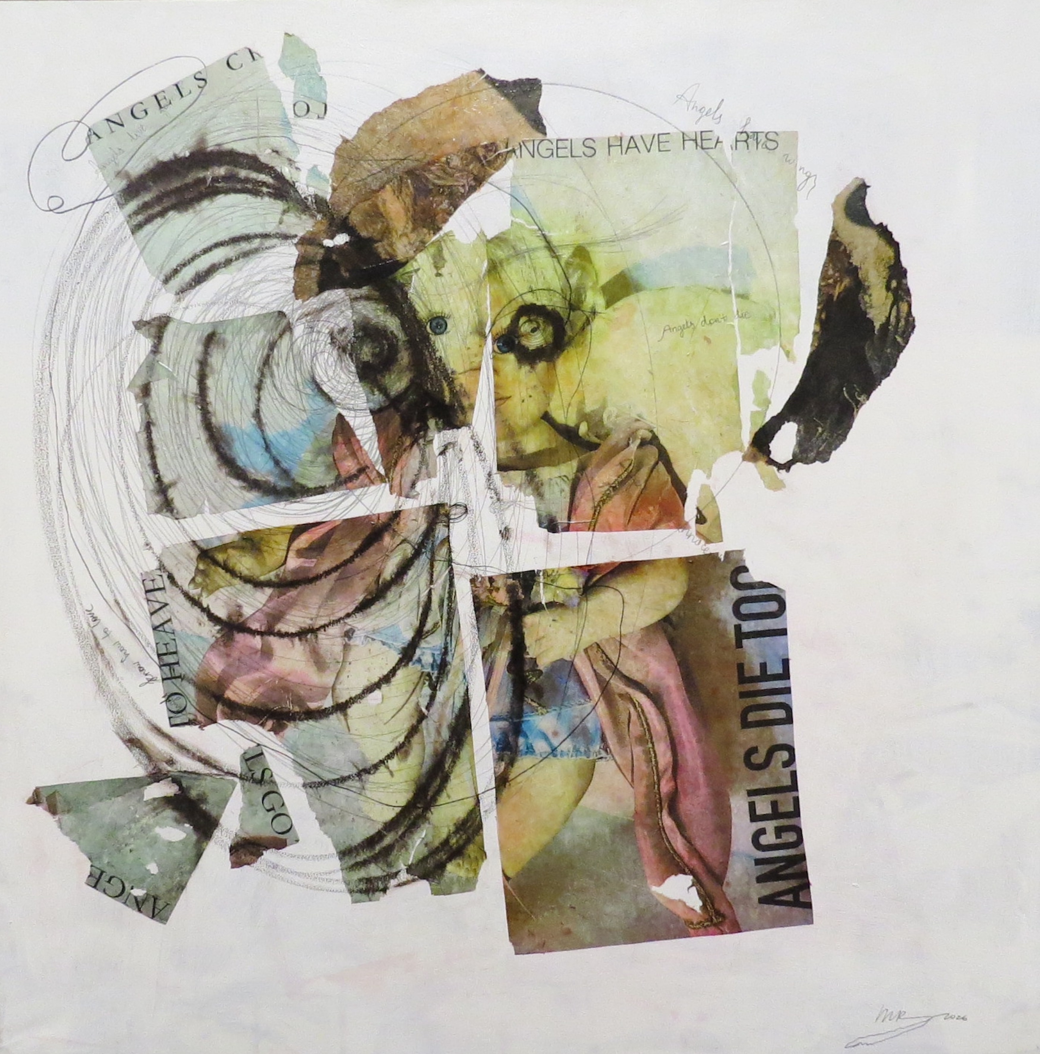 Angels Don't Die, Acrylic, chalk, ink, pencil on canvas, 2026