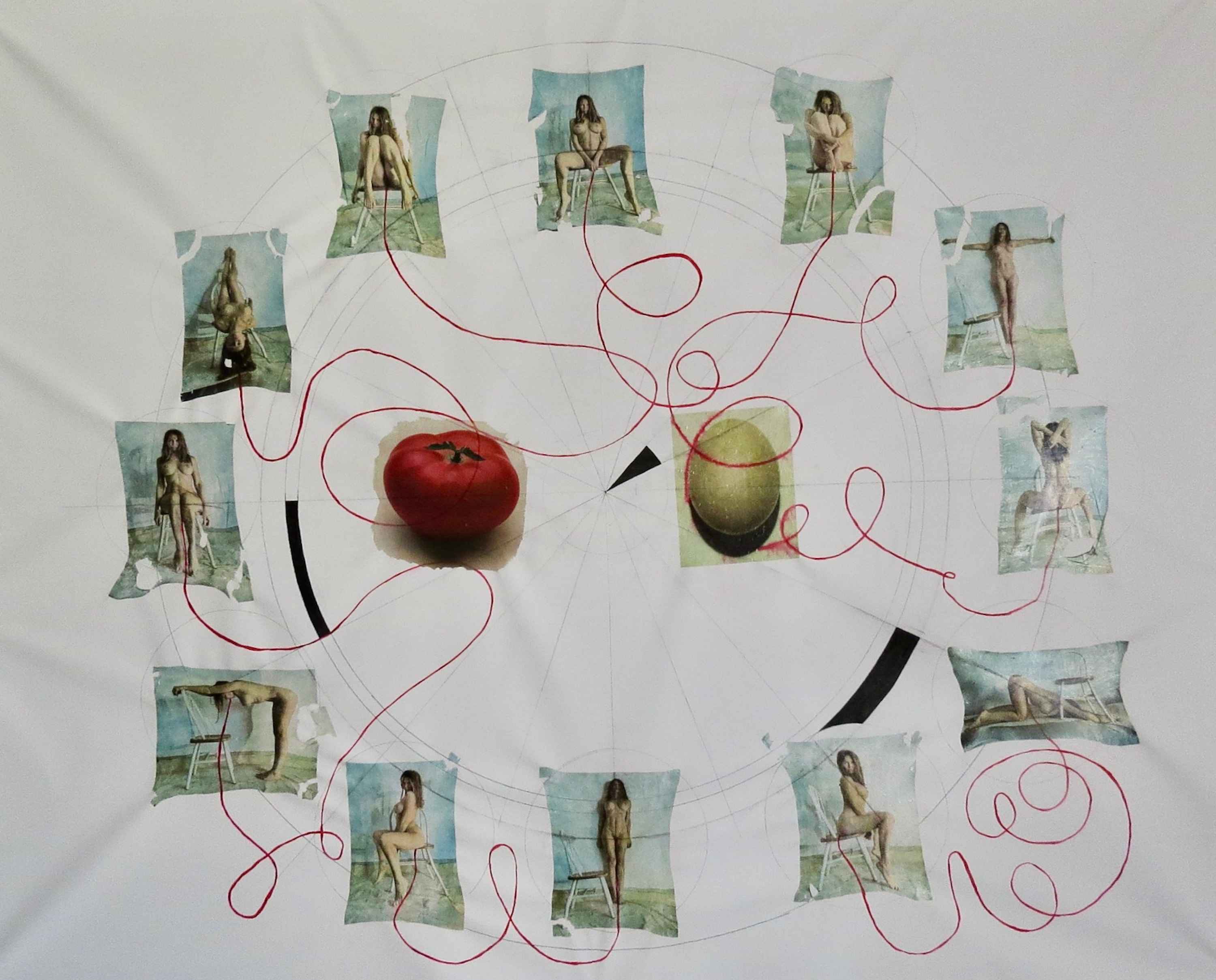 Tomato vs Egg, Acrylic, chalk, ink, pencil on canvas, 2026