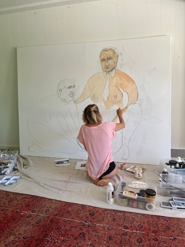 Marina Orlova painting large figure study canvas in studio